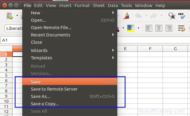 ایجاد، ذخیره سازی، باز و بستن یک صفحه کار در LibreOffice Calc+5 -2
